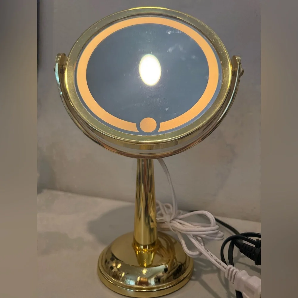 Vintage Gold Retro Lighted Makeup Mirror‎ with Ligh Ornate Tabletop Vanity